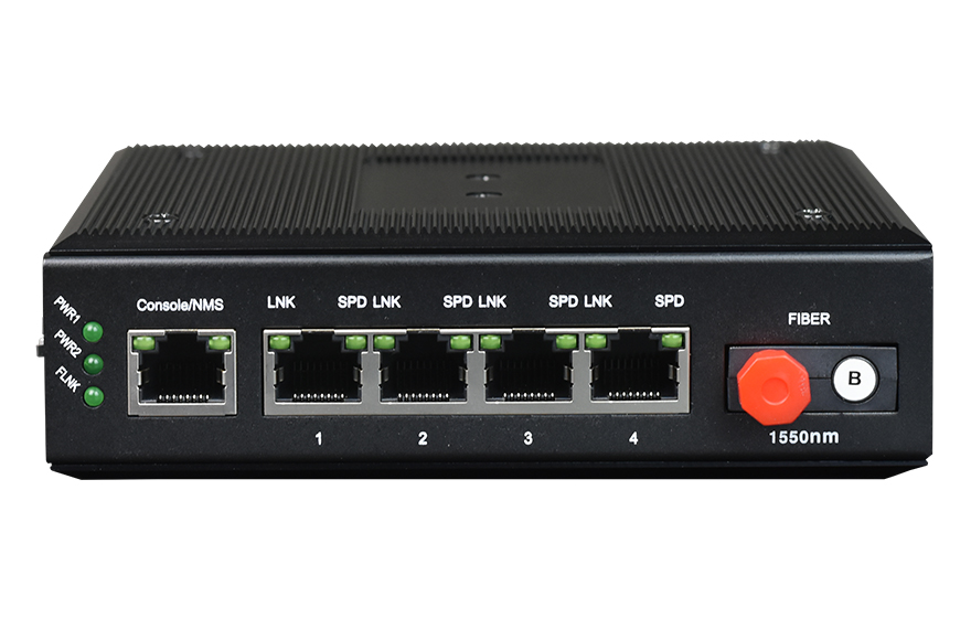 HJCA16海角官网科技-网管型 工业级1光4电千兆光纤收发器