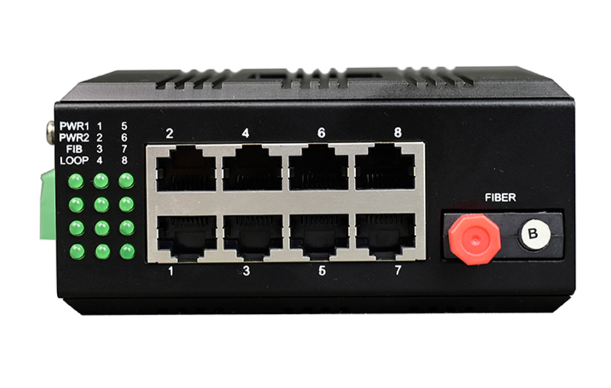 HJCA16海角官网科技-mini工业轨式1路百兆光+8路百兆电光纤收发器