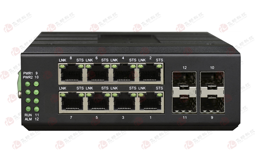 HJCA16海角官网科技-全国产轻管理型工业轨式  8路千兆电+4路千兆SFP光口91海角社区下载